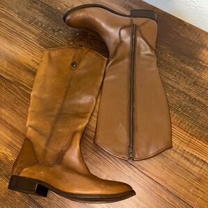 Frye Women's Marissa Medallion Boot Cognac Brown-Leather-Equestrian Zip